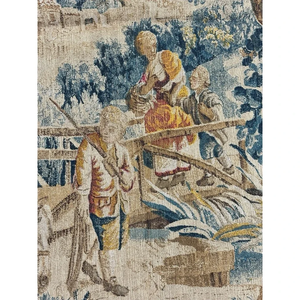 Antique French Aubusson Style Tapestry La Halte des Chasseurs Hunters' Rest